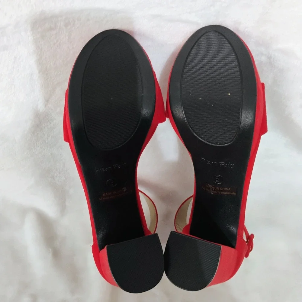 Dream Pairs Hi-Lo Red Faux Suede Platform Block Heel Sandals Womens 9 Open Toe